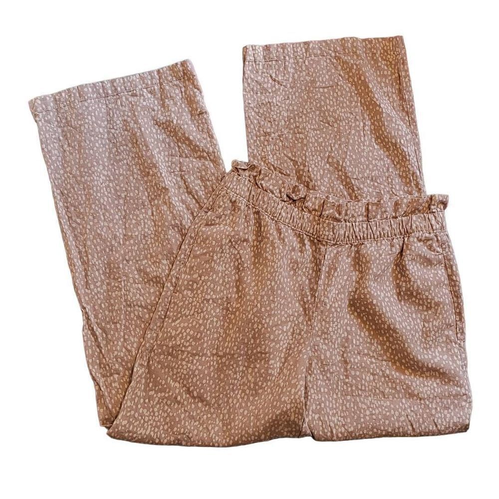 Express Linen Wide Leg Super High Rise Paperbag Pants Spotted Women's Medium